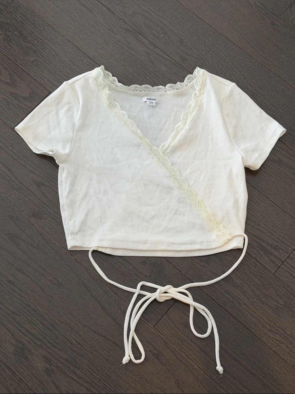 Garage white ribbed crop top Small